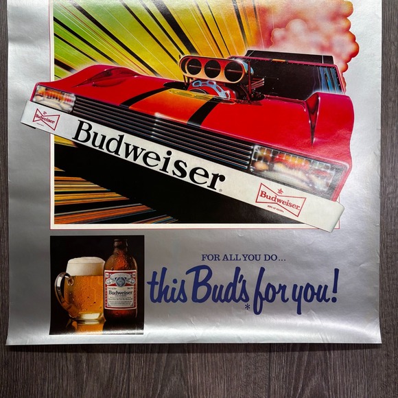 Vintage Budweiser Bud Light Poster 1980s DeLorean RARE Racing Advert - Picture 2 of 6